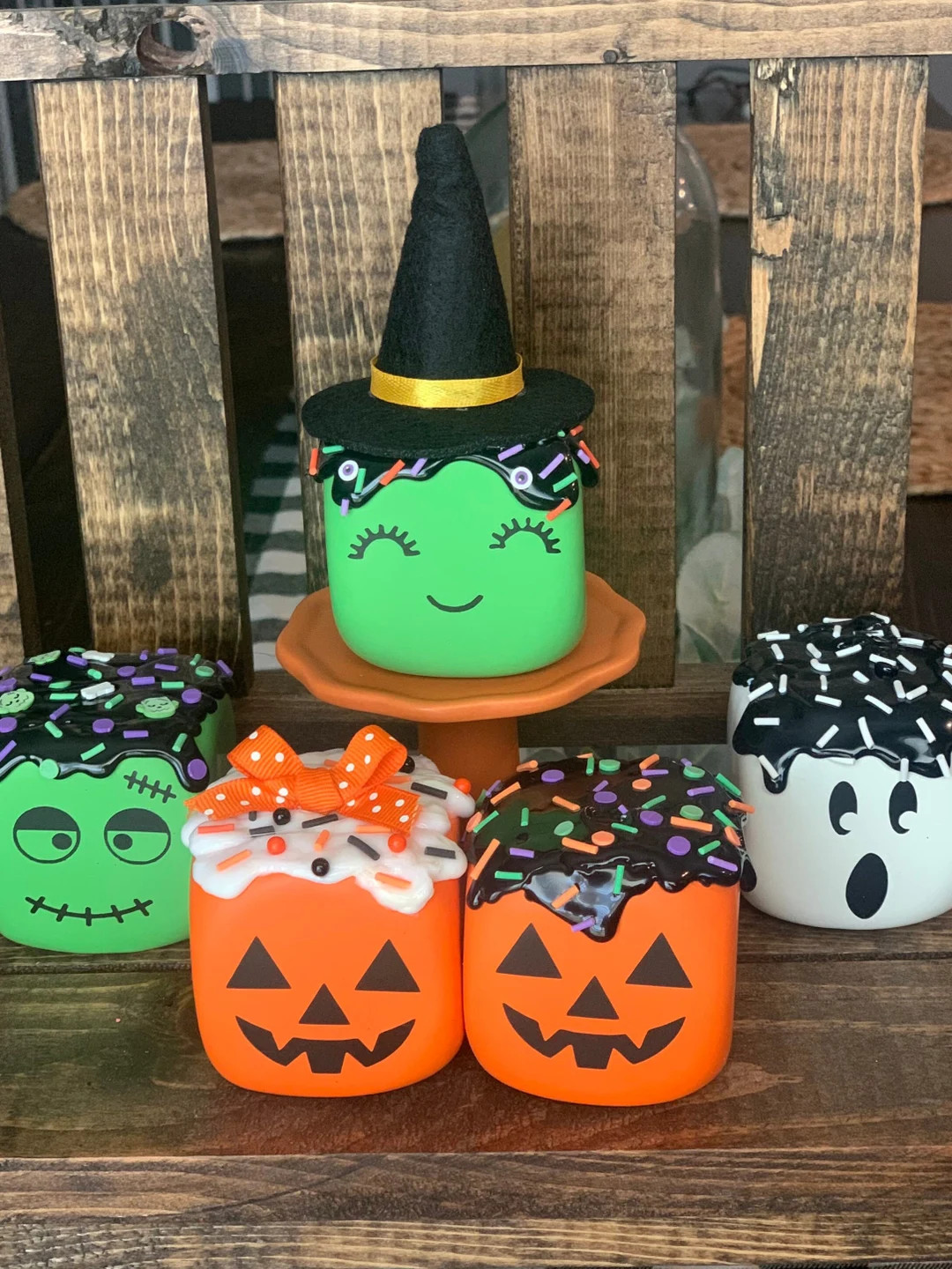 Faux Halloween Marshmallows. Tiered Tray Decor. Frankenstein, Ghost, Jack O Lantern. - Etsy | Etsy (US)