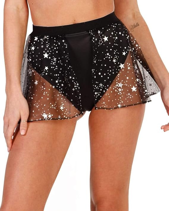 iHeartRaves Women's Mini Skirts - Bodycon Rave Festival Skirts Sheer Sparkly | Amazon (US)
