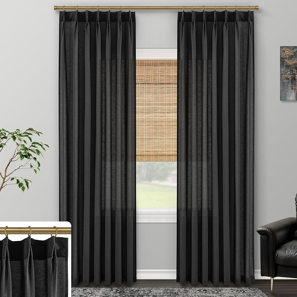 SHINELAND Black Sheer Curtains 108 Inches Long,Linen Extra Length Pinch Pleated Gothic Curtains D... | Amazon (US)