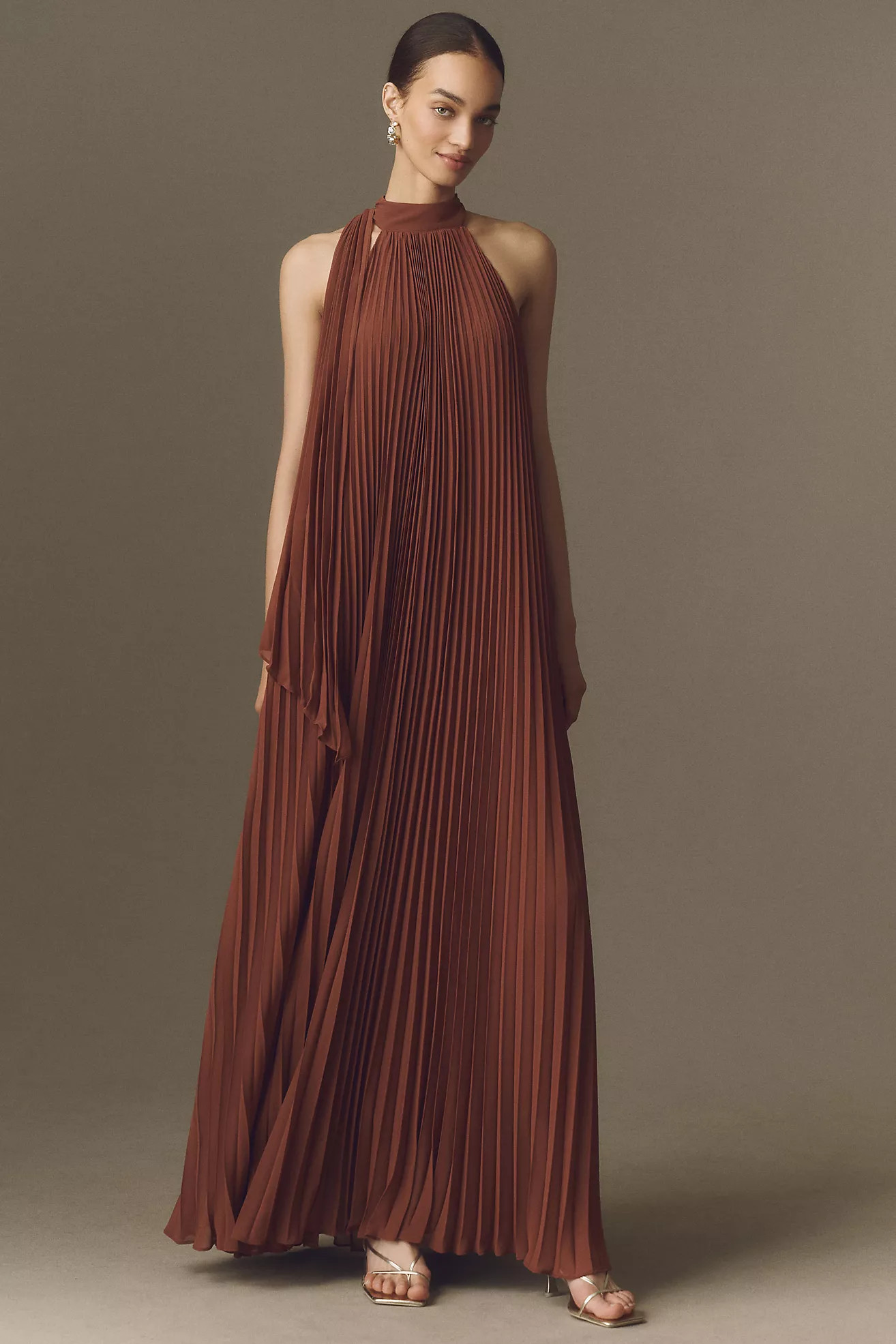 BHLDN Rosie Mock-Neck Pleated Chiffon Maxi Dress | Anthropologie (US)