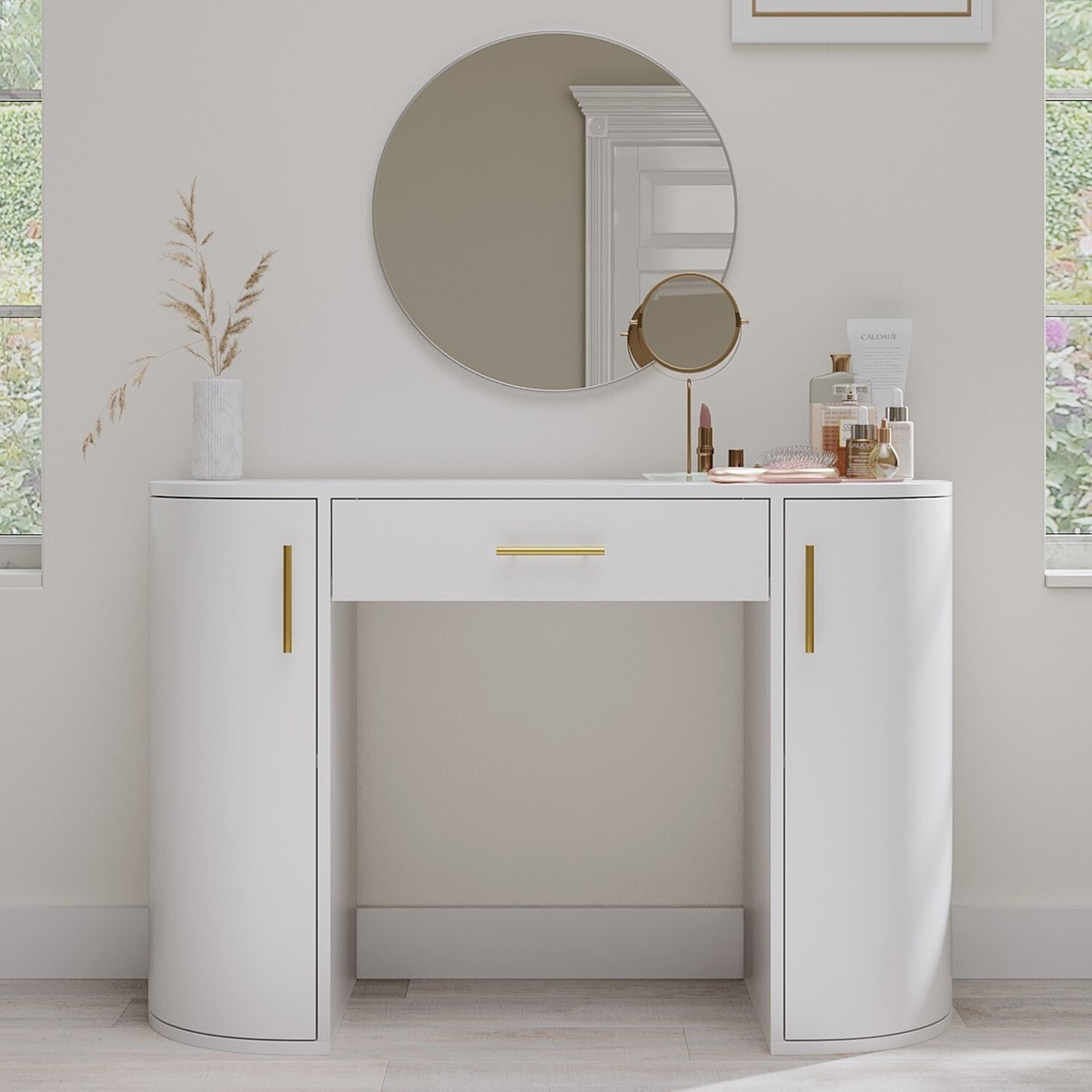 White and Gold Large Dressing Table with Storage Drawer and Shelves - Lil LYY001  | eBay | eBay UK