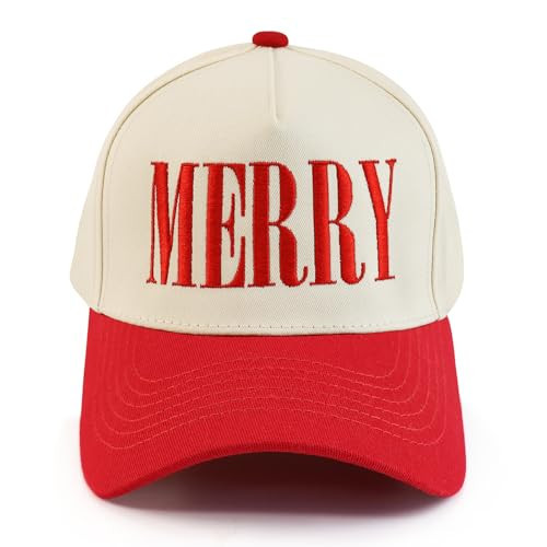 Embroidered Merry Christmas Hat, Red Adjustable Vintage Xmas Trucker Hat for Party Outside Sport Hiking Travel, Cotton Santa Baseball Cap Holiday Headwear Hats for Women Men Adults | Amazon (US)