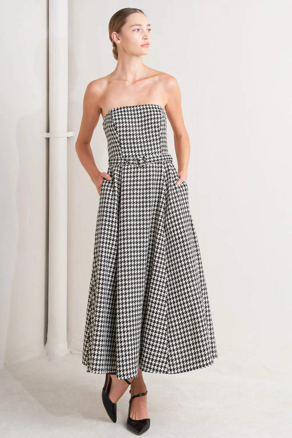 MONOCHROME BALLET HOUNDSTOOTH MIDI DRESS | Lady Black Tie
