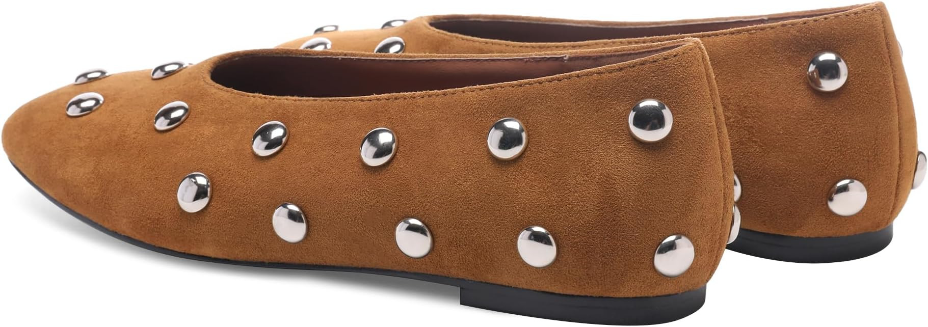 Studded Flats for Women Suqare Toe Slip on Suede Ballet Flats Comfortable Walking Studs Ballet Sh... | Amazon (US)