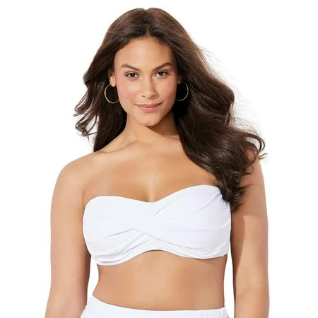 Swimsuits For All Women s Plus Size Valentine Ruched Bandeau Bikini Top 6 White | Walmart (US)