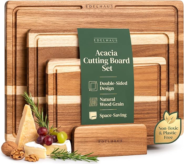 Acacia Wood Cutting Boards for Kitchen Set of 3, Double sided | Amazon (US)