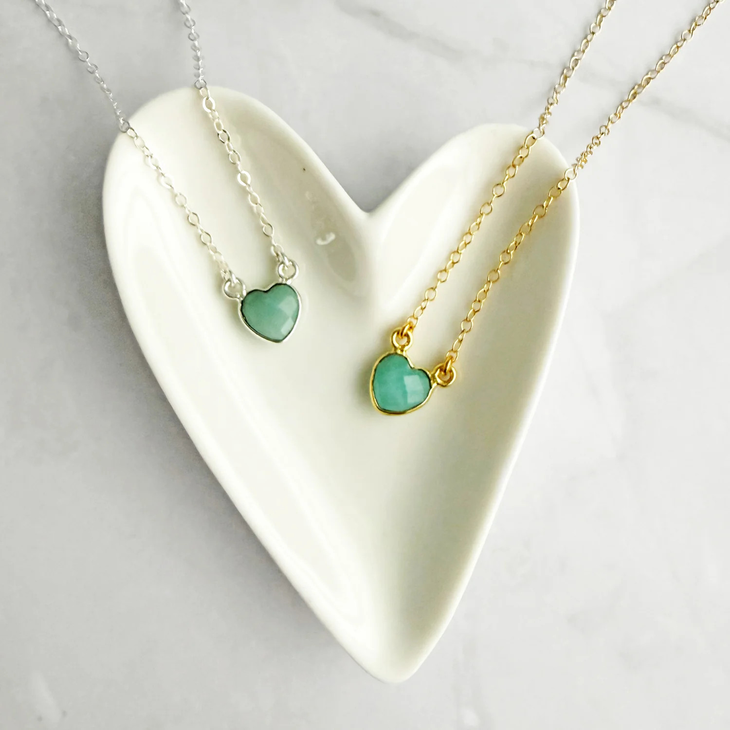 Tiny Amazonite Gemstone Heart Necklace | Rustic Gem Jewelry