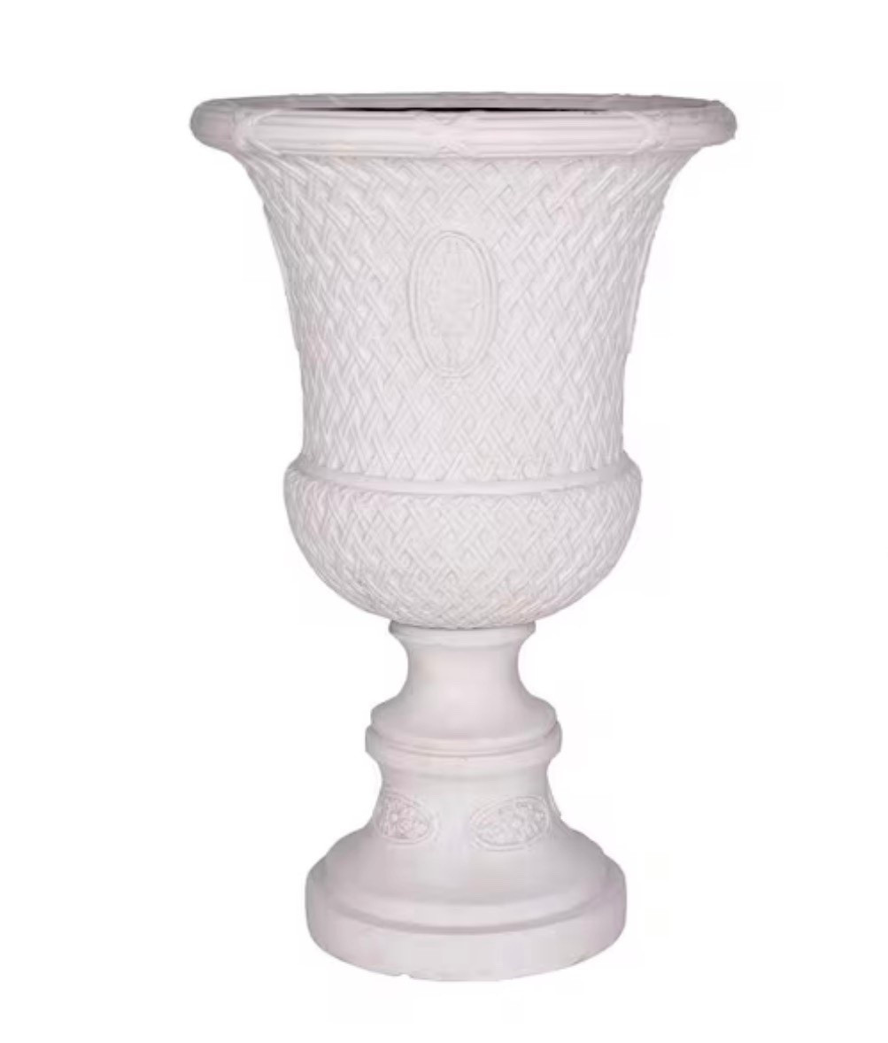 18 in. L x 18 in. W x 28 in. H Light Aged White Cast Stone Lattice Banded Urn

#LTKHome #LTKmomlife #LTKSeasonal
