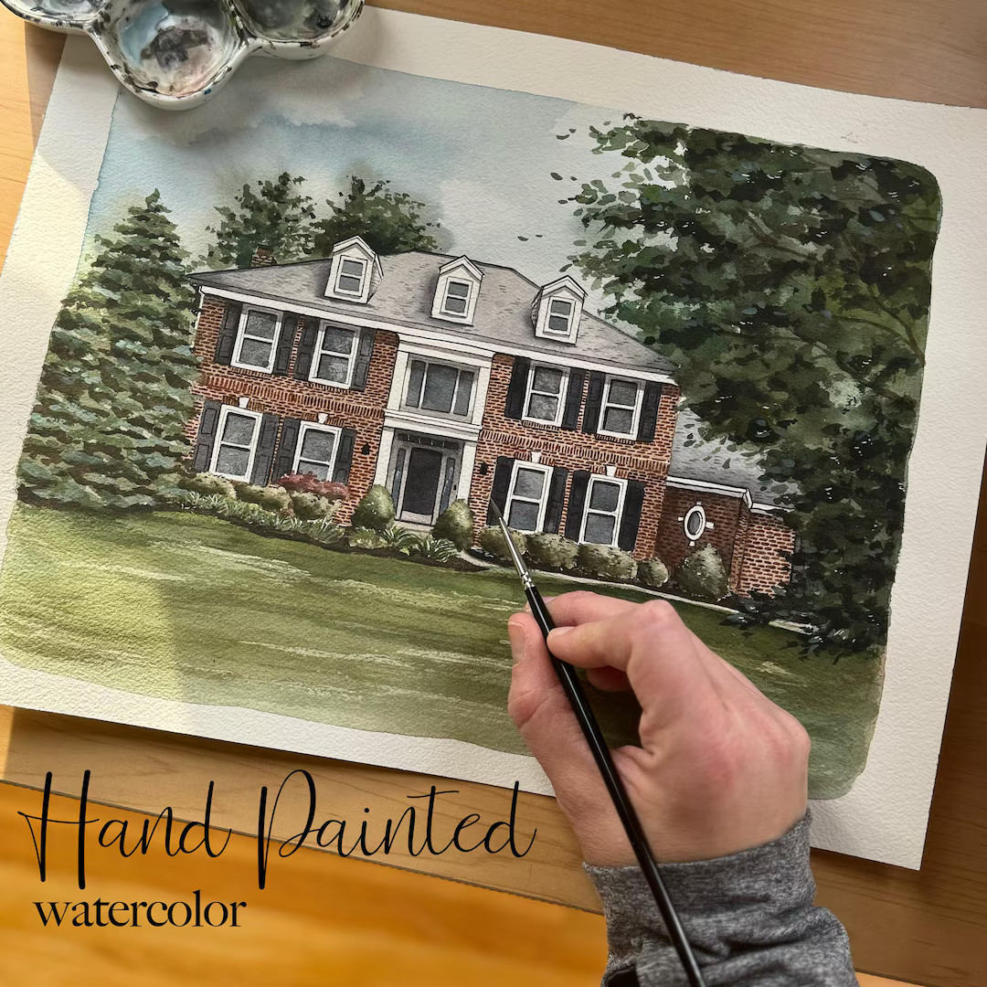 Custom House Portrait | Painting L Watercolor | Commission | First Home L Realtor Closing | Gift ... | Etsy (US)