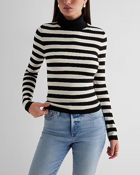 Silky Soft Fitted Striped Turtleneck Sweater | Express