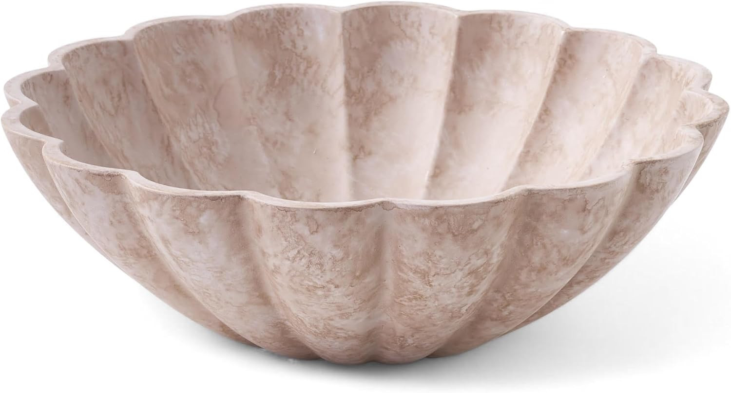 Large Decorative Bowl, Modern Storage Bowls for Home Decor, Artificial Stone Beige Color, Stylish Decorative Fruit Bowl for Kitchen Counter, Key Bowl for Entry Table, Ruffle Decor | Amazon (US)