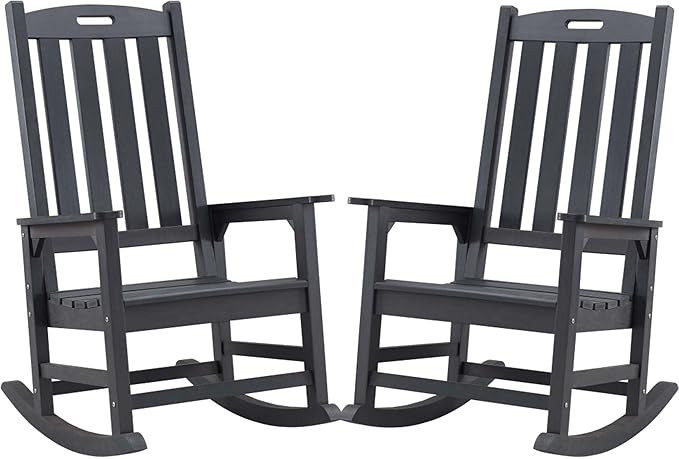 Psilvam Oversized Outdoor Rocking Chair Set of 2, Porch Rocker with 21" Wide Seat and 32" Tall Ba... | Amazon (US)