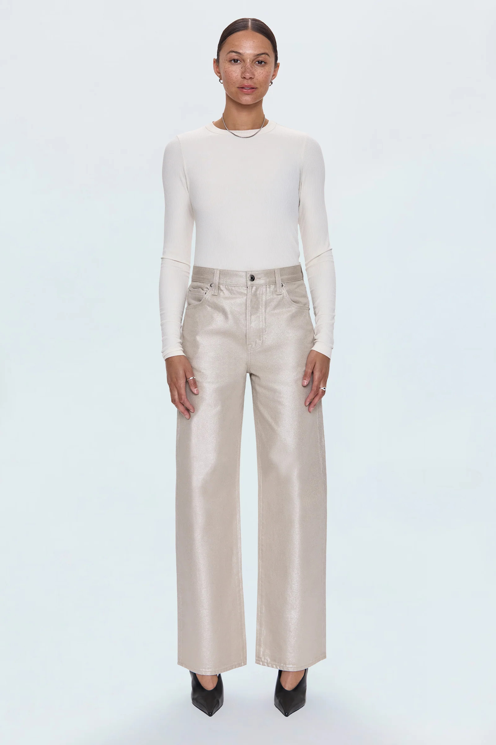 Tate High Rise Bowed Wide Leg Jean - Champagne Luster | Pistola Denim