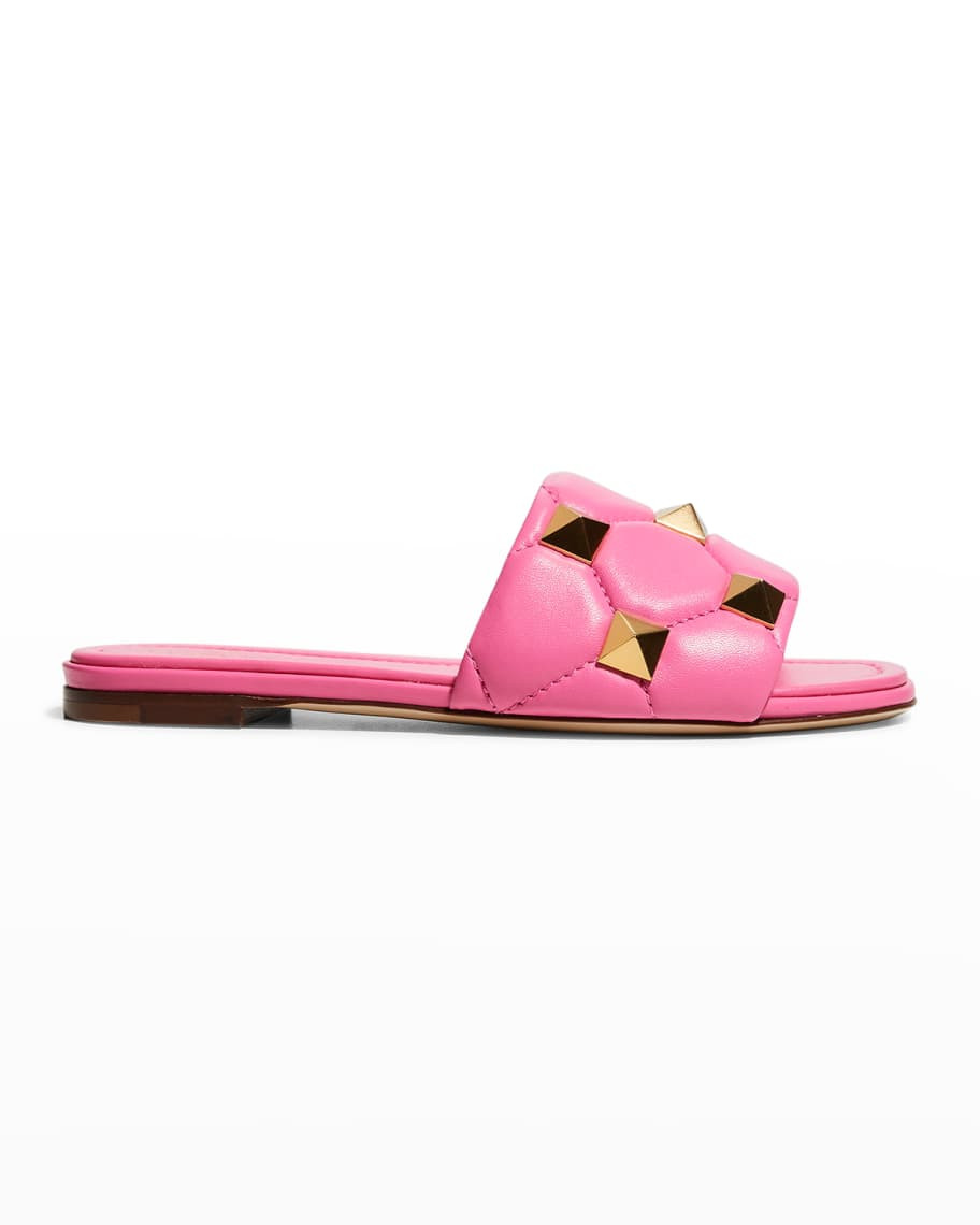 Valentino Garavani Roman Stud 5mm Flat Slide Sandals | Neiman Marcus