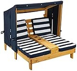 KidKraft Wooden Outdoor Double Chaise Lounge with Cup Holders, Kid's Patio Furniture, Honey with Nav | Amazon (US)