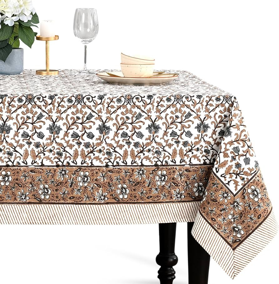 CPC Autumn Vine Tablecloth 100% Cotton 60x90 Inch Indian Block Print Rectangle Table Cover, Table... | Amazon (US)