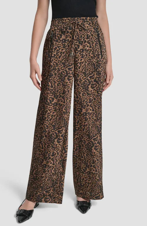 DKNY Cheetah Print Wide Leg Pants in Compact Cheetah at Nordstrom, Size Large | Nordstrom