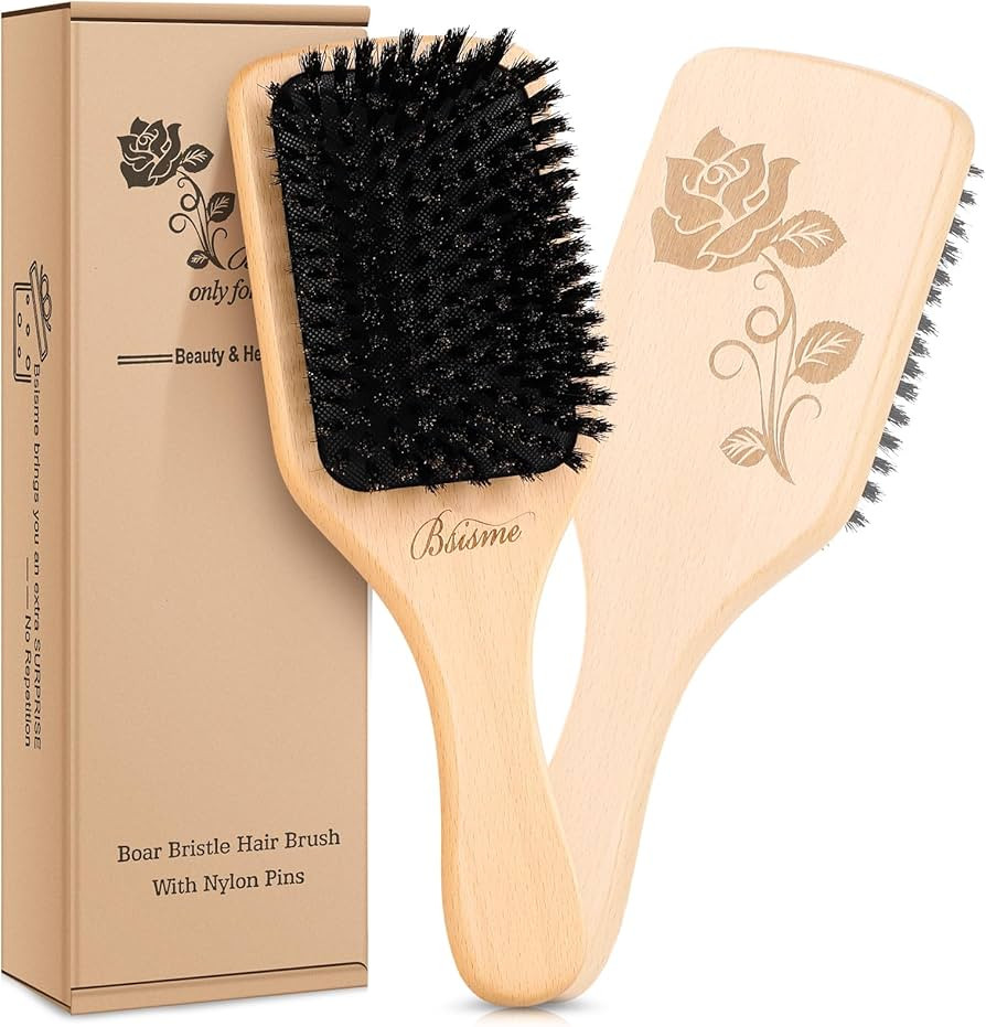 Bsisme Hair Brush, Boar Bristle Hair Brushes for Women Men Kid, Natural Bristles Paddle Brush for... | Amazon (US)