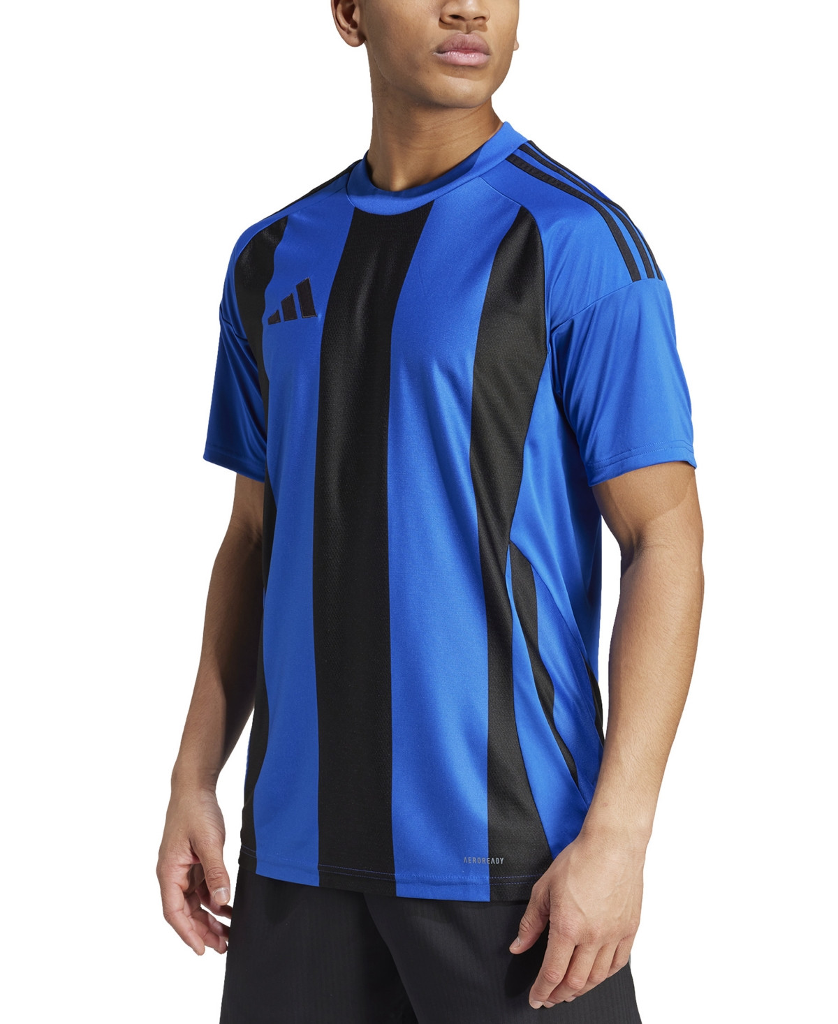 adidas Men's Stripe Logo Jersey T-Shirt - Royal Blue / Black | Macy's