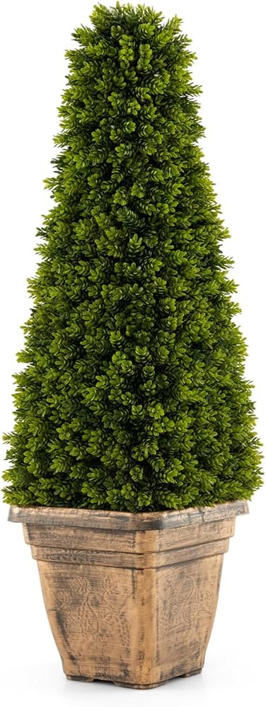 Goplus 3ft Artificial Boxwood Topiary Tree, Cone-Shaped Faux Potted Plants with Cement Flowerpot,... | Amazon (US)