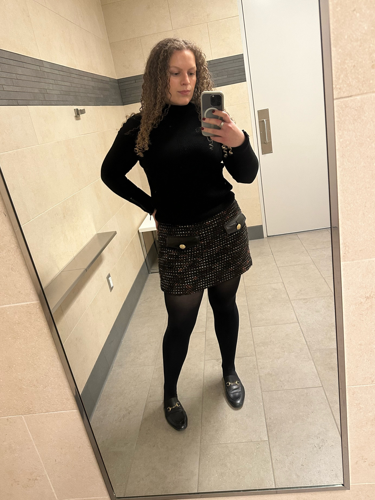 Office wear | work wear | work clothes | corporate office outfits

Tweed skirt - Veronica Beard (consigned)

Black turtle neck - White House Black Market

Tights - Spanx

Loafer mules - Gucci 

#LTKSeasonal #LTKstyletip #LTKworkwear