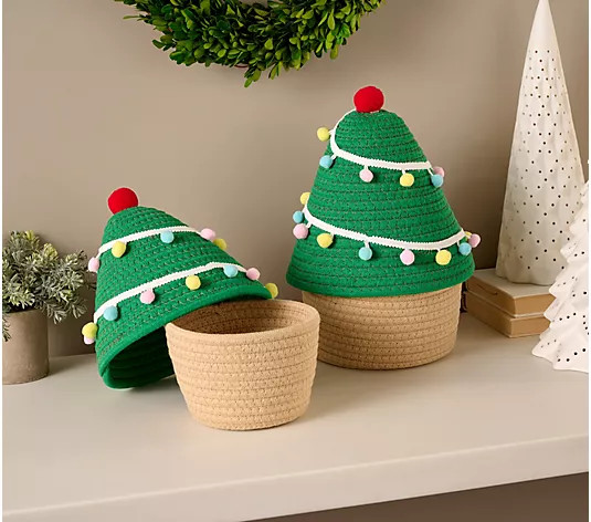 Kringle Express Set of 2 Tree Rope Storage Baskets - QVC.com | QVC