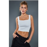 White Wide Contour Rib Square Neck Sleeveless Crop Top | PrettyLittleThing UK