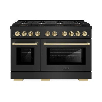 ZLINE Autograph 48 in. 6.7 cu. ft. Paramount Range with 8 Burner DuoProâ¢ Cooktop and Dual Ovens in Black Stainless Steel and Accents | Wayfair North America