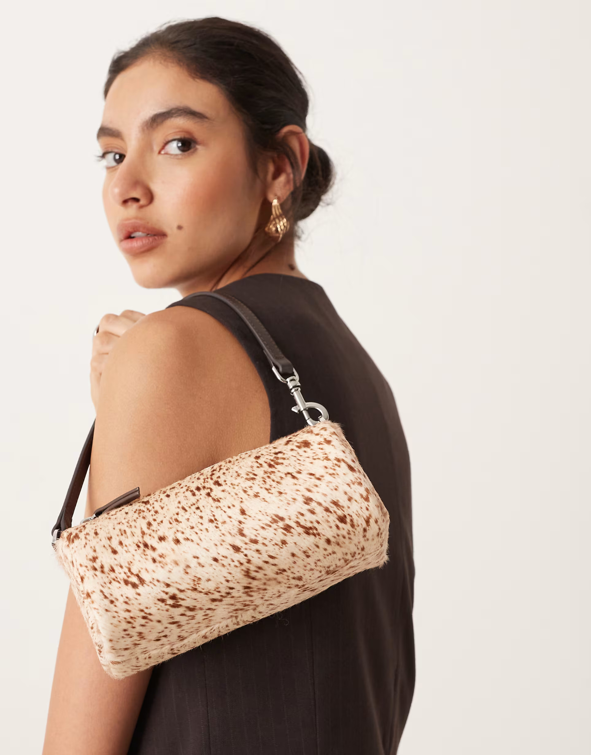 Mango deer print pony hair shoulder bag in brown | ASOS (Global)