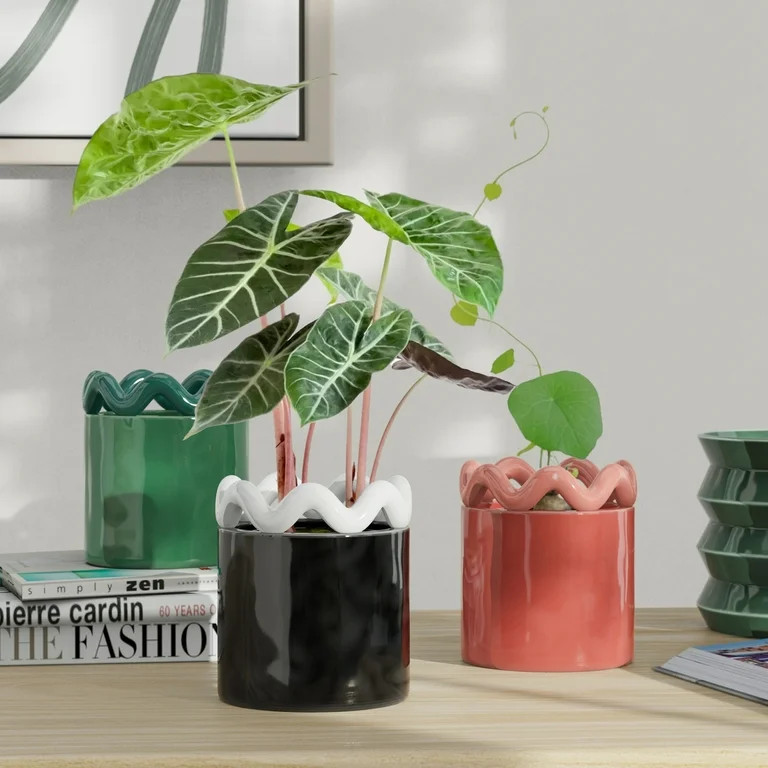 Mainstays Peyson 6" x 6" x 6.9" Round Rich Black Ceramic Planter | Walmart (US)