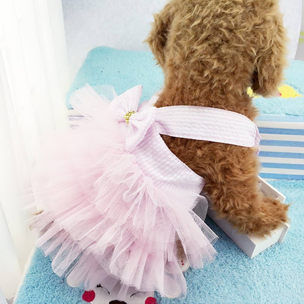 Dog Dresses, Fashion Pet Dog Clothes, Striped Mesh Puppy Dogs Princess Dresses (Pink, Small) | Amazon (US)