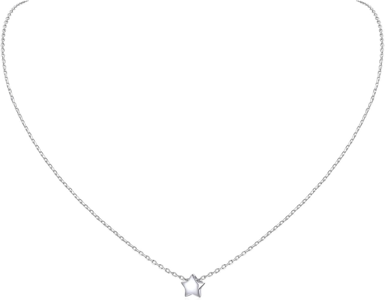 ChicSilver Personalized 925 Sterling Silver Dainty Small Heart/Star/Moon/Dot/Triangle Pendant Nec... | Amazon (US)