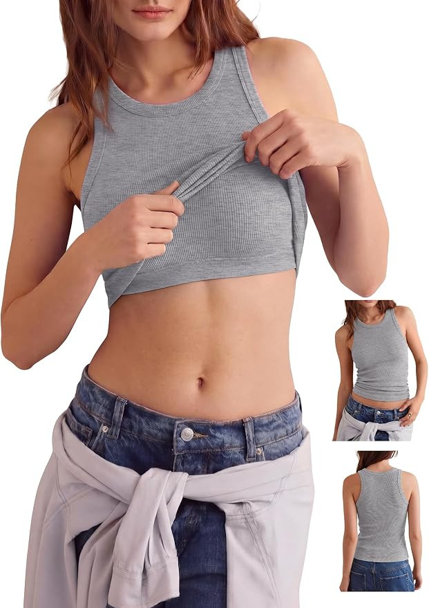 Darong Women's Ribbed Crew Neck Slim-Fit Tank Tops with Built-in Bra | Amazon (US)
