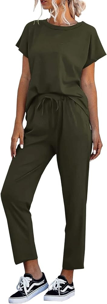 Eurivicy Women's 2 Piece Outfits Sets Casual Short Sleeve Crewneck T-Shirts and Pocketed Jogger P... | Amazon (US)