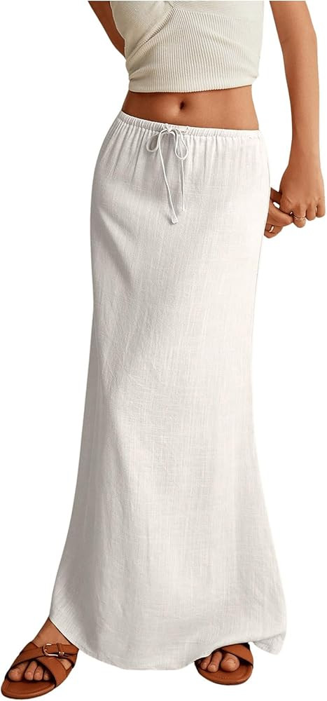 SOLY HUX Women's Summer Maxi Skirt Drawstring Low Waist A Line Casual Skirts | Amazon (US)