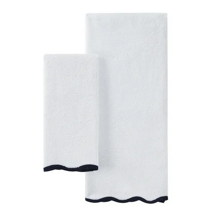 My Texas House Whitney Scallop Border Cotton Hand and Bath Towels, White/Black (2 Count) | Walmart (US)