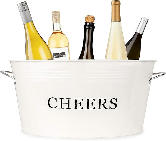 Twine Rustic Farmhouse Decor, Ice Bucket And Galvanized Cheers Tub, 6.3 gallons, cream | Amazon (US)