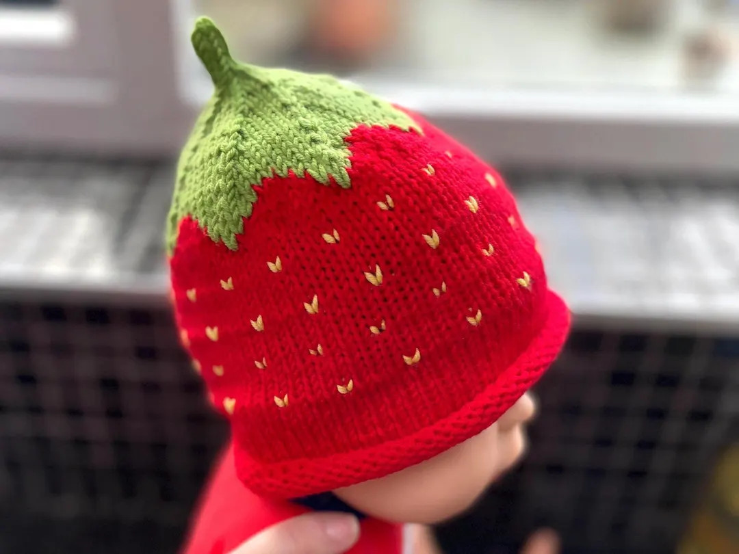 Strawberry Merino Beanie Hat, Hand Knitted in Pure Luxury Merino Wool, or Pure Cotton….perfect ... | Etsy (US)