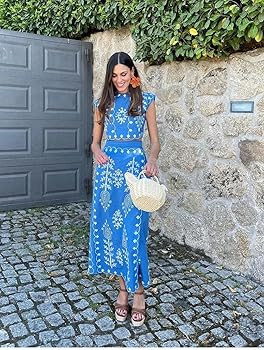 Amazon.com: THLAI Women's Bohemian Floral Printed 2 Piece Set Crop Tank Top & Beach Party Maxi Dr... | Amazon (US)