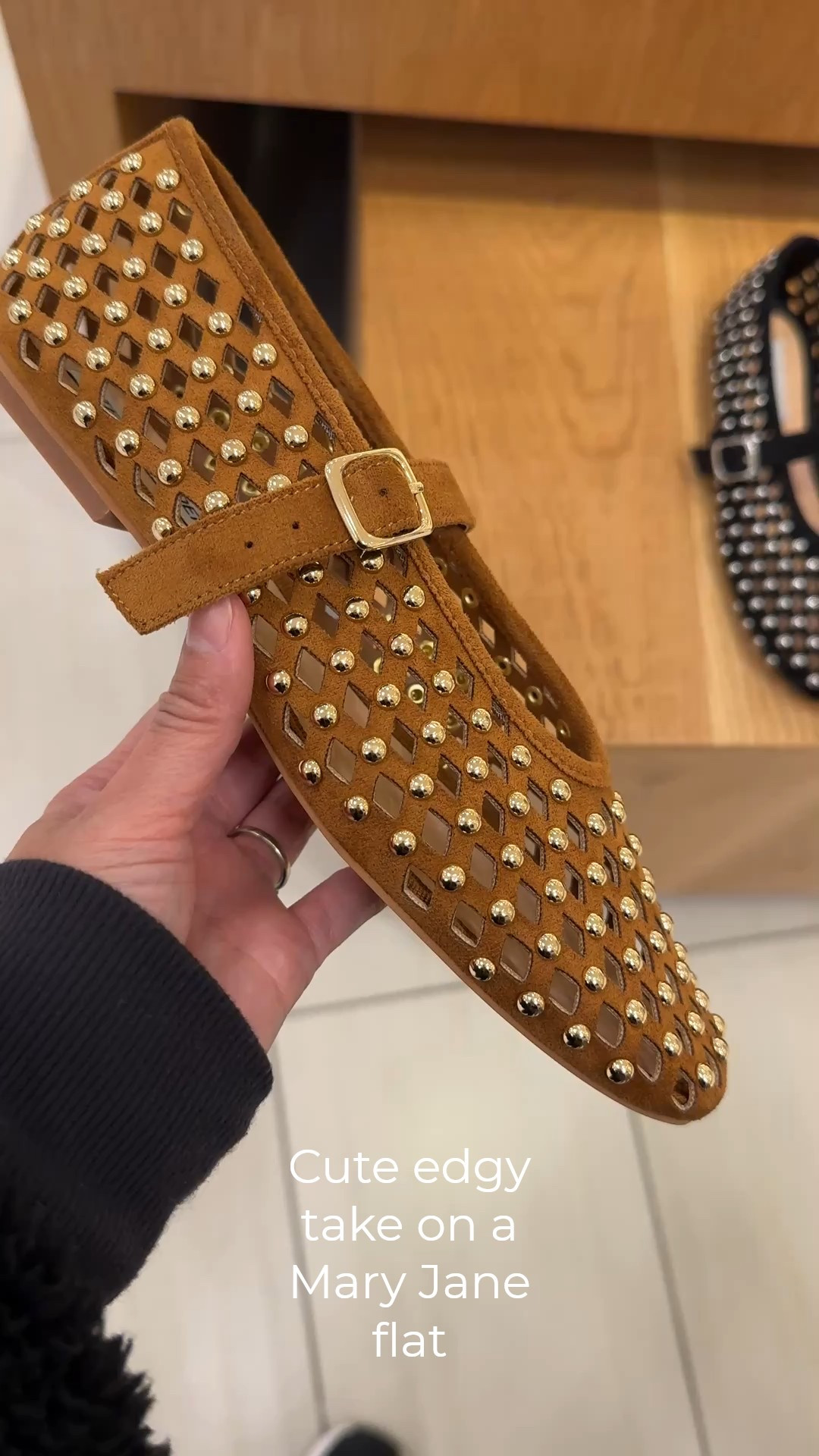 Spring shoes. Flats. Mary Jane flats. Flat shoes. 
Cute edgy take on the trend. Mesh look  Also available in black with silver studs. 

#LTKShoeCrush #LTKOver40 #LTKFindsUnder100