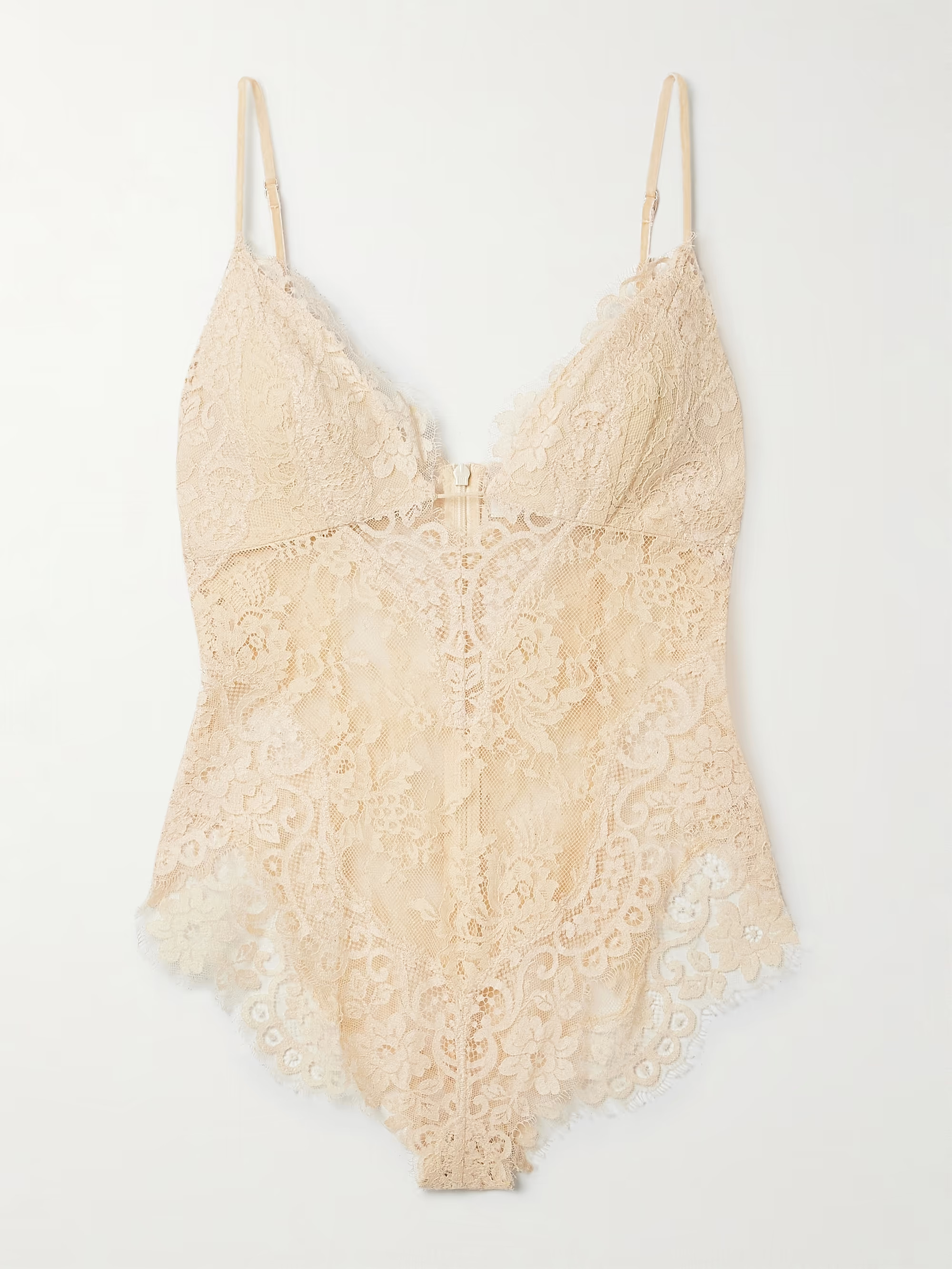 Illusion velvet-trimmed lace bodysuit | NET-A-PORTER (UK & EU)