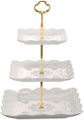 Sumerflos 3 Tier Porcelain Cupcake Stand, Tiered Serving Cake Stand, Square White Embossed Desser... | Amazon (US)