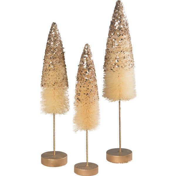 Peaceful Gold Glitter Bottle Brush Trees, Set of 3 - Bethany Lowe Designs Thanksgiving | Maisonet... | Maisonette