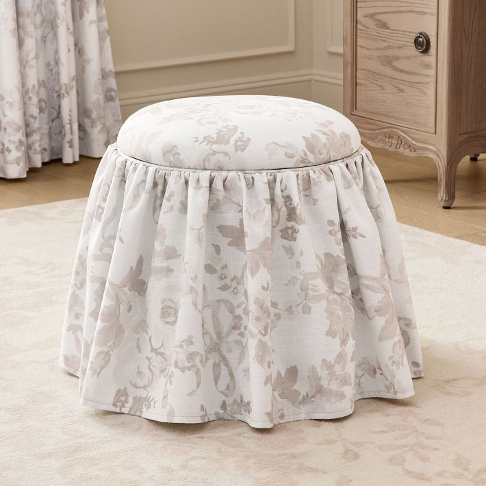 LoveShackFancy Skirted Round Storage Ottoman | Pottery Barn Teen