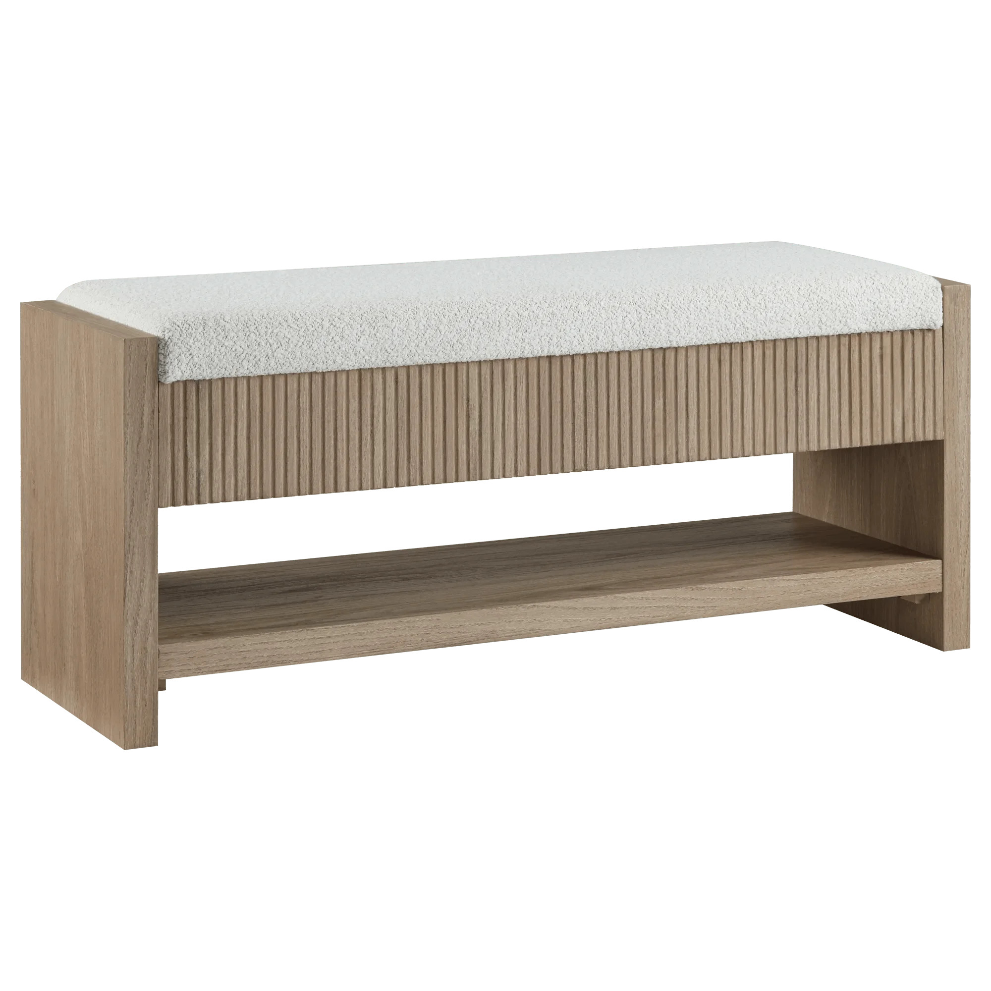 Bouclair Fluted Oak Wood and Boucl\u00e9 Upholstered Storage Bench with Shelf | Walmart (CA)