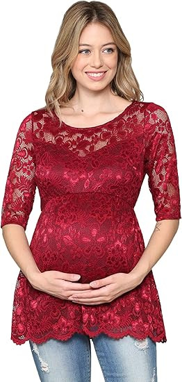 HELLO MIZ Women's Floral Lace Maternity Blouse Top | Amazon (US)
