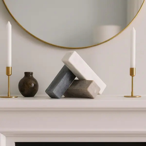 Stone Marble Decorative Object Sculpture Interlocking Angular Design - 6" x 6" x 6" | Bed Bath & Beyond