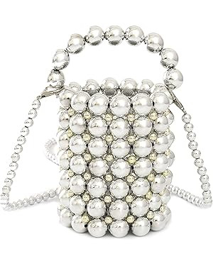 YIFEI Women Metaillic Colored Beaded Acrylic Handmade Bucket Bag with Detachable Chain | Amazon (US)