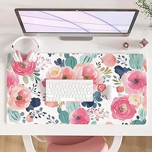 Colorful Star Large Mouse Pad, Pink Floral Desk Mat for Desktop, Women Girls Flowers PU Leather W... | Amazon (US)