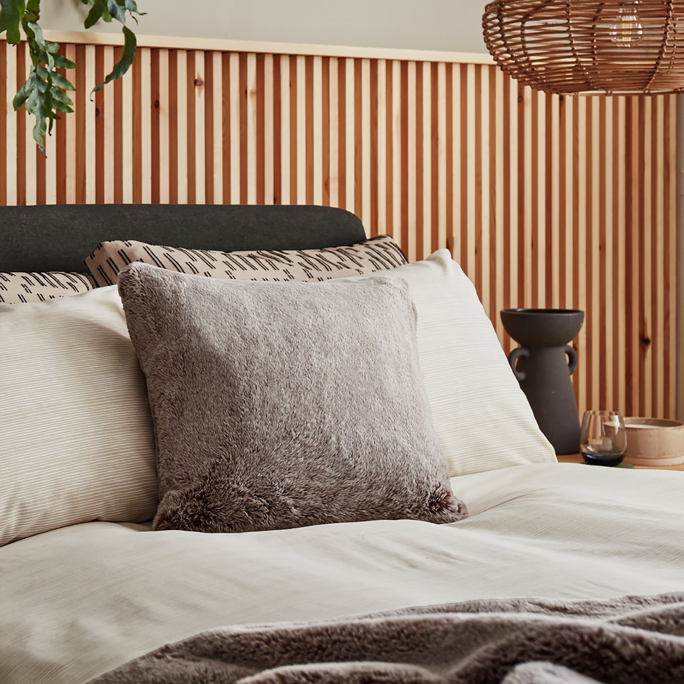Habitat Fur Tipped Cushion - Brown - 43x43cm | argos.co.uk